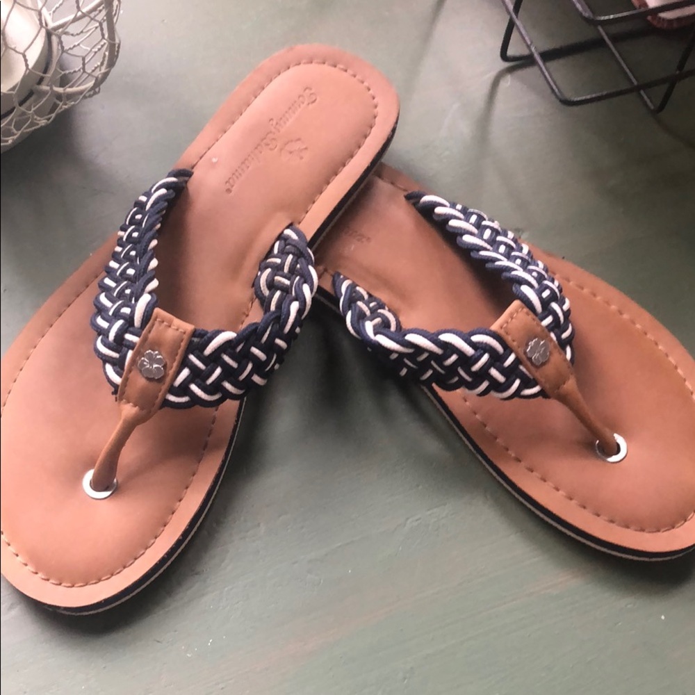 Tommy Bahama Brown and Blue Sandals Nautical Style